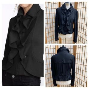 Filtre  Cropped Black Ruffled Full Zip Jacket SZ M